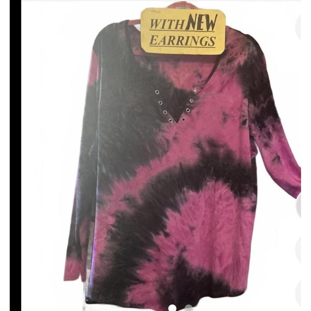 D6 2X Tie Die Top & New Earrings - Picture 1 of 2